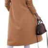 Women Double Breasted Pea  Notched Lapel Collar Blend Long