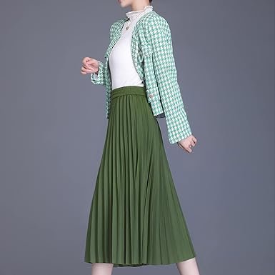 Womens Skirt Leopard Print Midi Long Shirring Pleated Skirts High Waisted A Line Skirts