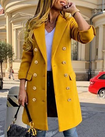 Womens Double Breasted Midi Peacoat Trench