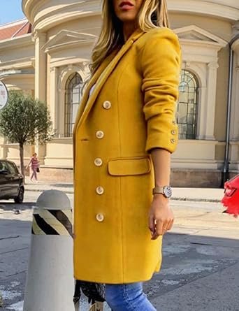 Womens Double Breasted Midi Peacoat Trench