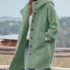 Women Single Breasted Hood Casual Blend Jacket