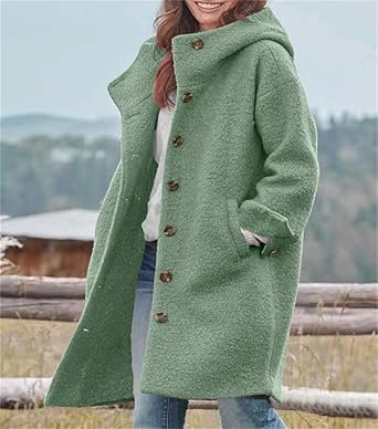 Women Single Breasted Hood Casual Blend Jacket
