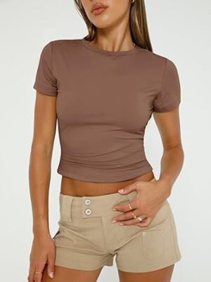 Womens 3 Piece Short Sleeve Shirts Basic Going Out Slim Fitted Crop Tops
