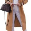 Women Double Breasted Pea  Notched Lapel Collar Blend Long