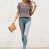 T Shirts Short Sleeve V Neck Tees for Women Fashion Tops Trendy Lightweight