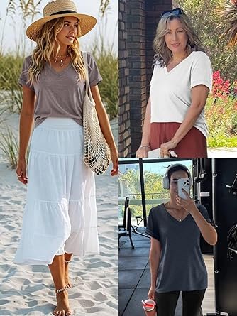 71DD2sLMPeL._AC_SY445_.jpg T Shirts Short Sleeve V Neck Tees for Women Fashion Tops Trendy Lightweight