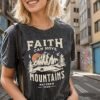 Women Camping Hiking Shirt Sunrise Pine Tree Graphic Tees Nature Casual Short Sleeve Shirt