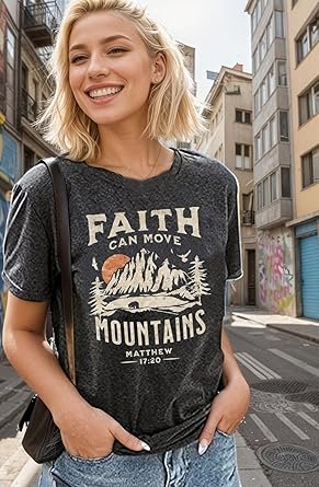 71Hu5JDUN9L._AC_SY445_.jpg Women Camping Hiking Shirt Sunrise Pine Tree Graphic Tees Nature Casual Short Sleeve Shirt