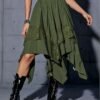 Women Renaissance Flowy Fairy Skirt Y2k Contrast Lace Layered Asymmetrical Midi Skirts