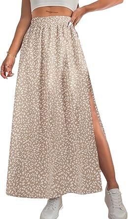 81Qd3uqrI2L._AC_SY445_.jpg Women Boho Floral Slit Maxi Skirt Split Thigh High Waisted Long Sexy Skirt