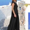 Womens Casual Maxi Dress V Neck Ruffle Sleeve Long Dresses Fashion Flowy Tiered Boho Beach Vacation Sundress