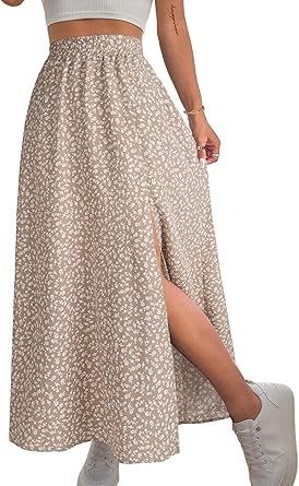 81cDO8RiVL._AC_SY445_.jpg Women Boho Floral Slit Maxi Skirt Split Thigh High Waisted Long Sexy Skirt