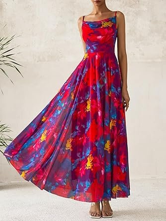81y53f1kqPL._AC_SY445_.jpg Women Floral Maxi Dresses Elegant Spaghetti Strap Dress Printed Party Dress Beach Long Dresses